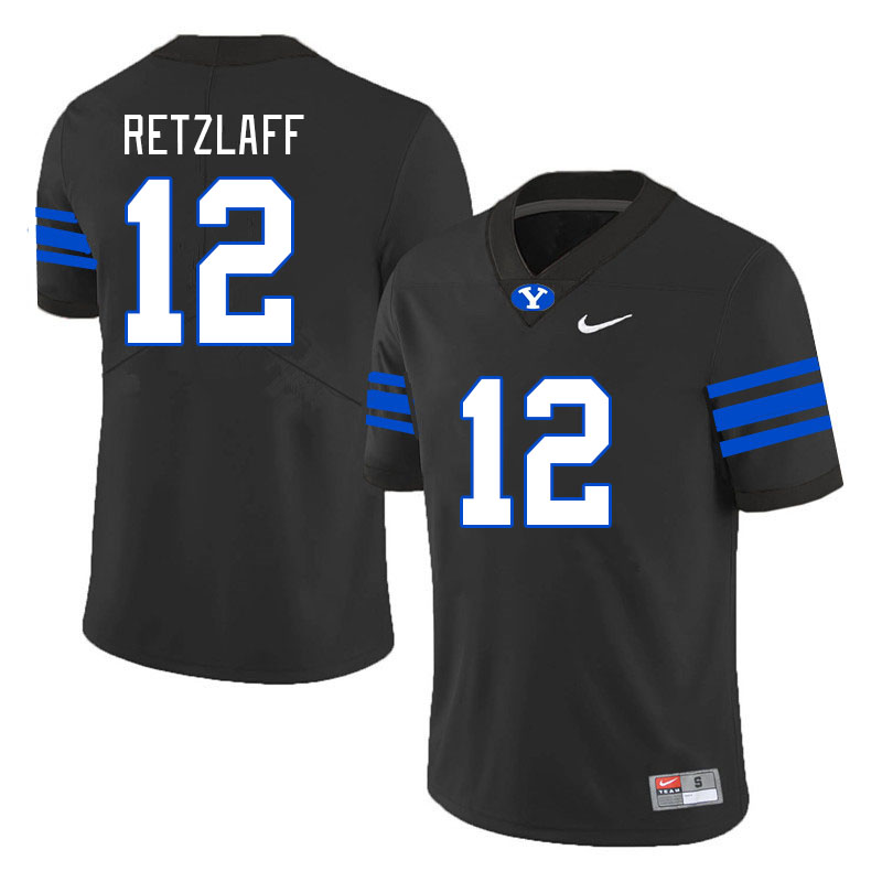Men #12 Jake Retzlaff BYU Cougars College Football Jerseys Stitched-Black - Click Image to Close